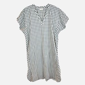 Pehr | Gray and White Gingham V-Neck Midi Dress, XL